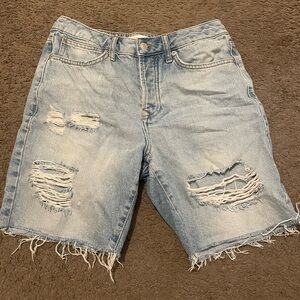 Topman rip slim denim shorts in blue 30